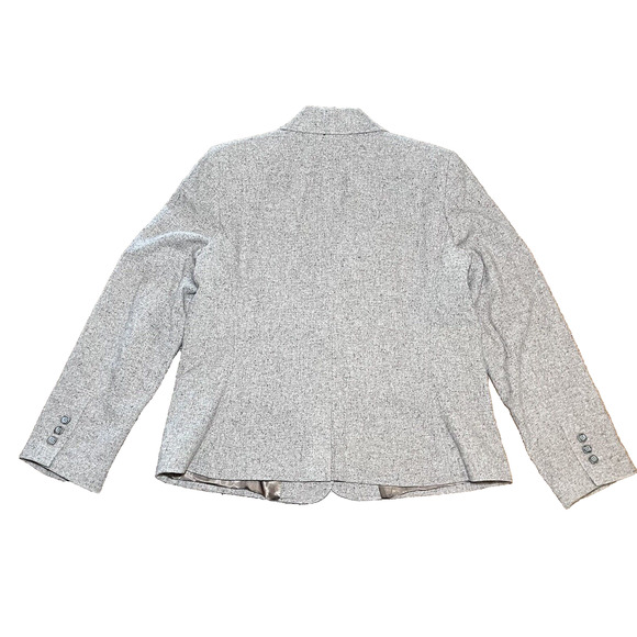 LL Bean Blazer 3 Button Jacket Women's Large Wool Lined Silk Blend Herringbone - Picture 3 of 16